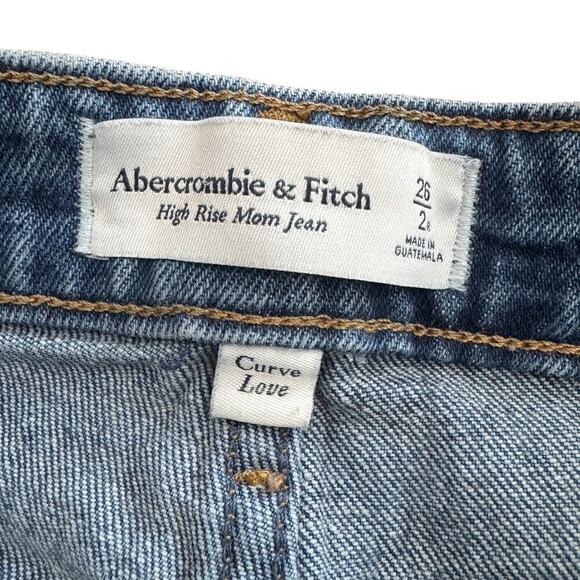 Abercrombie & Fitch A & F High Rise Mom Jeans Sz 26 2 Blue Distressed Curve Love - Picture 5 of 13